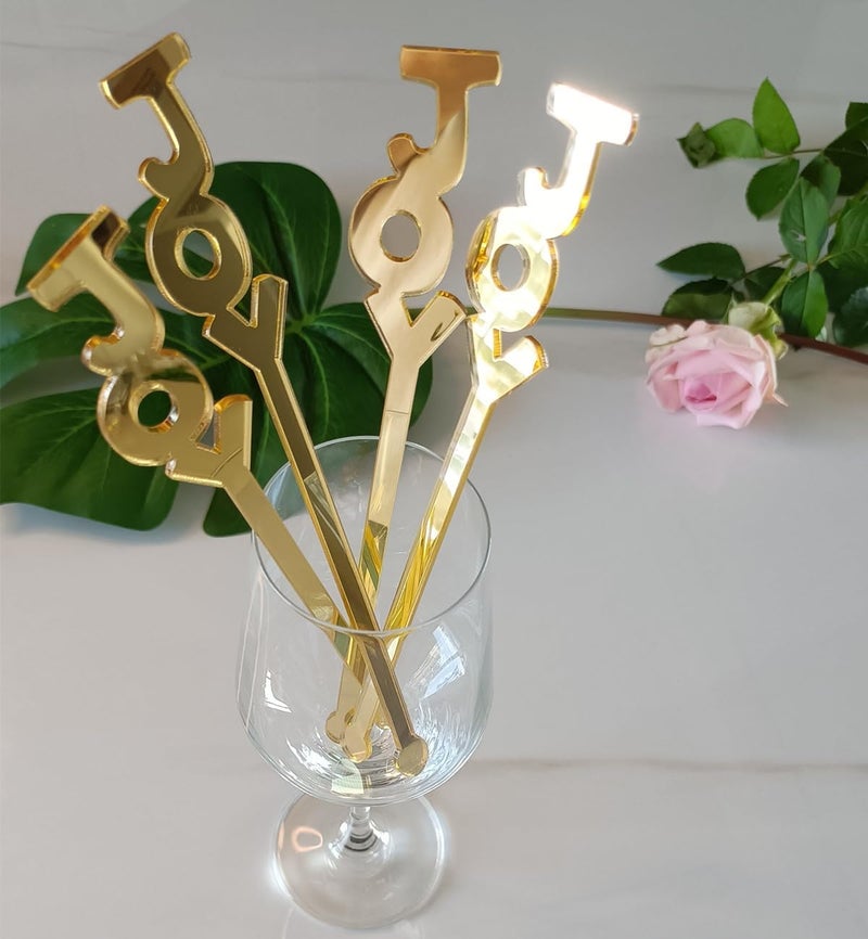 MEYA 20pcs of Joy Swizzle SticksChristmas Stir SticksWedding Decor Drink Stirrers Swizzle SticksEvent Party Bar Decor Gold Mirror - Image 4