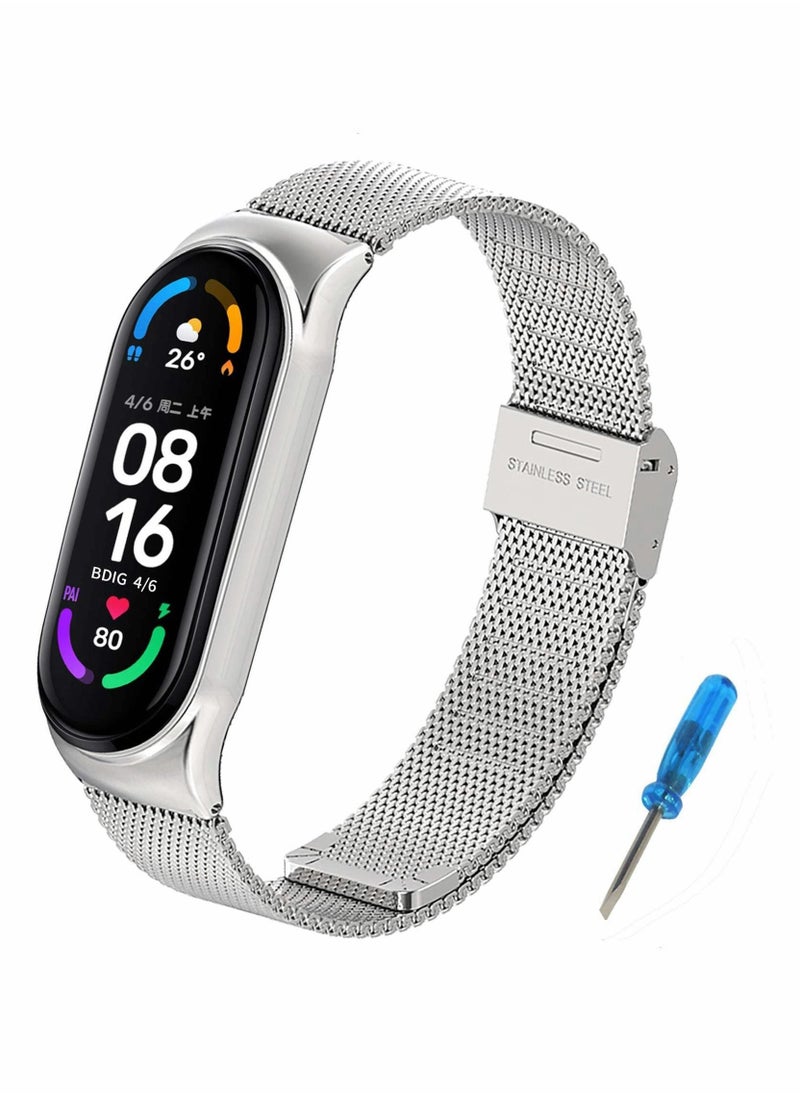 Y&D Waterproof Stainless Steel Watch Band for Xiaomi Mi 6/ 5/ 4/ 3 Replacement Buckle Wrist Strap Bracelet with Slotted Screwdriver Jewelry Accessories (Silver)  - Image 1