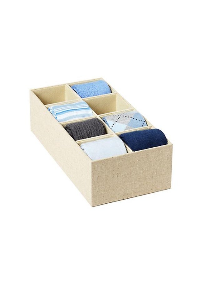 Honey Bee Rectangular 8-Section Drawer Organizer – Linen Fabric, 7x14x4 inch Storage Box for Closet, Dresser & Office