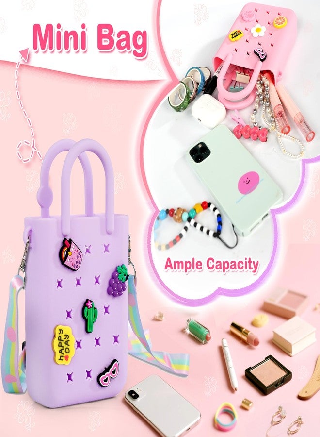 Oudizz Mini Rubber Tote Bag, Silicone Beach Tote for Little Girl & Woman, Cute Bag with 20 Charms & Adjustable Shoulder Strap, Mint Green, Small - Image 4