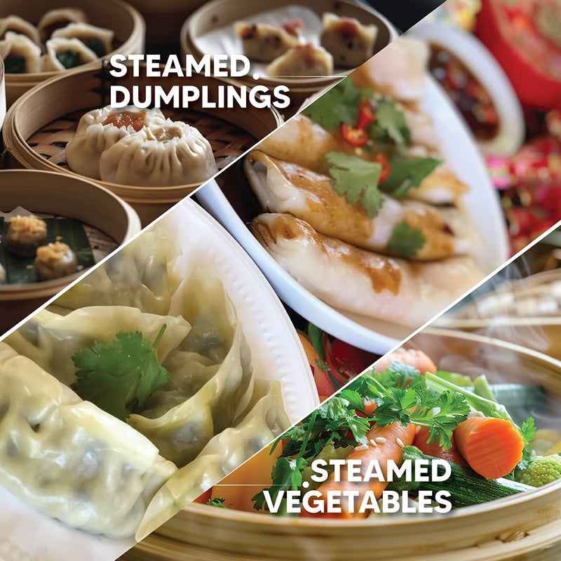 Helen's Asian Kitchen Bamboo Food Steamer with Lid - 100% Natural Bamboo - Basket Steamers for Cooking Dumplings, Dim Sum, Veggies, Fish, Meat - Preserve Nutrients & Flavors - 4-Inch, Set of 2 - Image 5