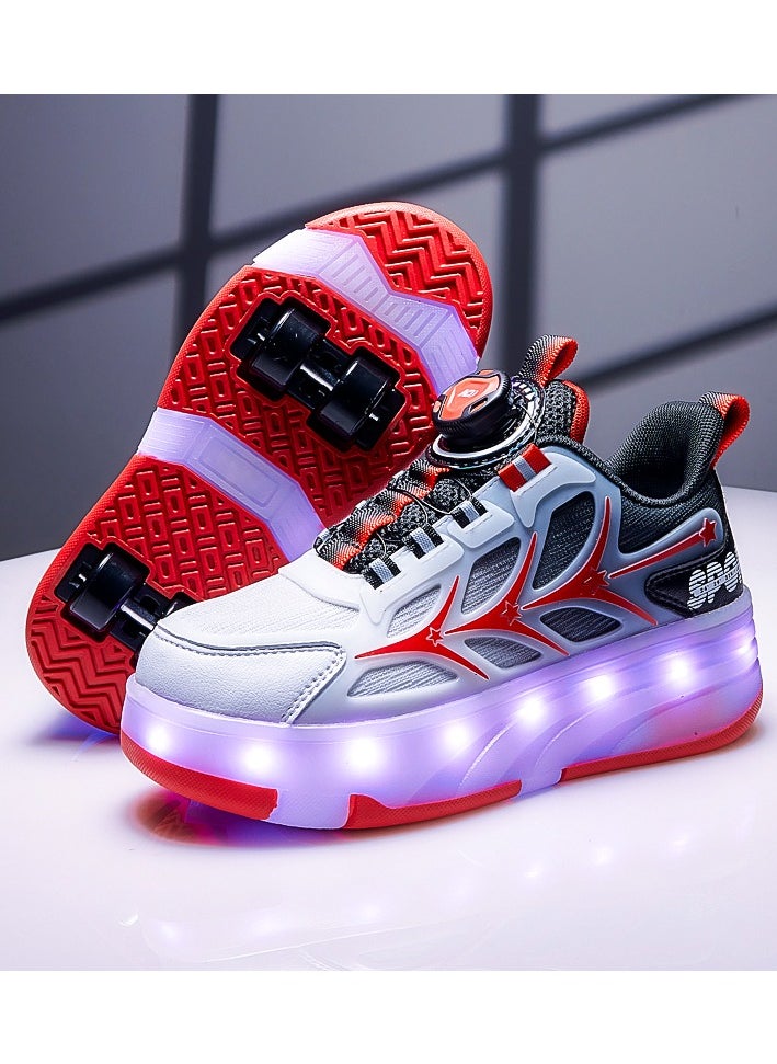 LITTLE ROCKZ Kids Four Wheel Roller Shoes Rechargeable LED Flash Light Sneaker Skate Heelys Shoes Red  - Image 2