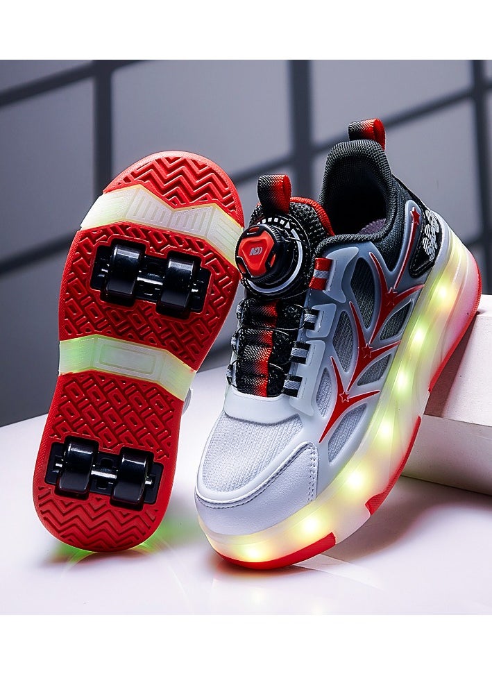 LITTLE ROCKZ Kids Four Wheel Roller Shoes Rechargeable LED Flash Light Sneaker Skate Heelys Shoes Red  - Image 3