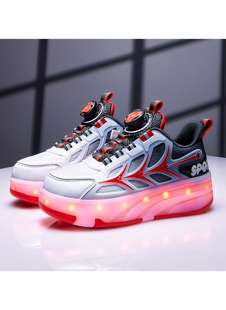 LITTLE ROCKZ Kids Four Wheel Roller Shoes Rechargeable LED Flash Light Sneaker Skate Heelys Shoes Red  - Image 4