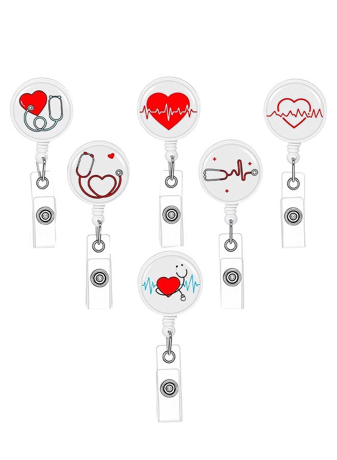 GIFT 6 Pcs Nurse Badge Reel, Cute Heart Nursing Badge Holder, Medical Badge Clip, Funny Retractable Badge Reels, Nurse Accessories, Gift for Nurses Doctors Nursing Students - Image 1