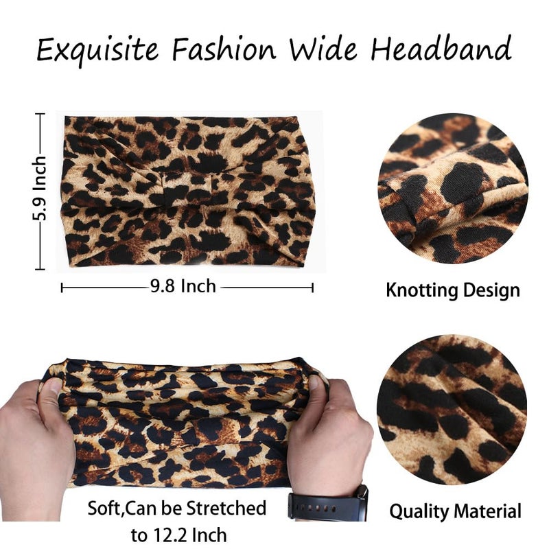XTREND 4 Packs Wide Headband Fashion Personality Headscarf Bohemian Style Elastic Knotted Non-slip Headband Suitable For Black Women's wig Outdoor Yoga Sports Running Printed Hair Accessories - Image 3