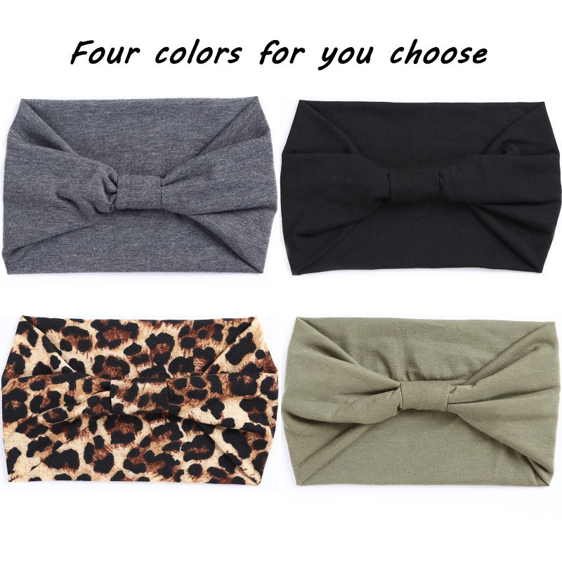 XTREND 4 Packs Wide Headband Fashion Personality Headscarf Bohemian Style Elastic Knotted Non-slip Headband Suitable For Black Women's wig Outdoor Yoga Sports Running Printed Hair Accessories - Image 2