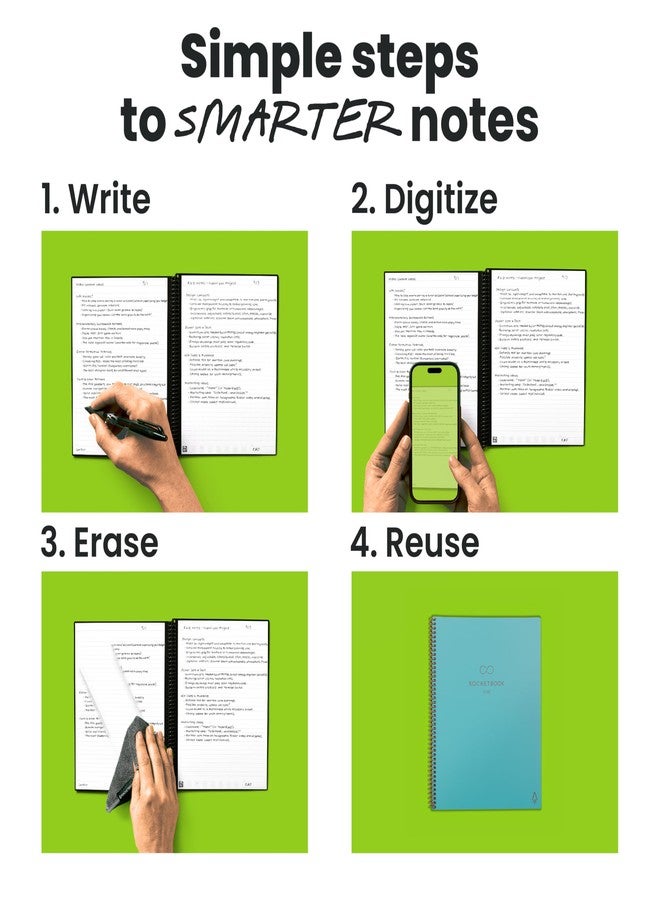 Rocketbook New Core Reusable Spiral Notebook, Letter Size 8.5x11, Teal - Lined Pages, App-Connected, Erasable, Durable Cover, Ideal for School, Work, and Creative Projects - Image 2