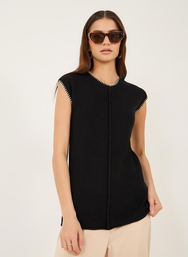Styli Styli Contrast Stitching Trim Sleeveless Knit Top - Image 1