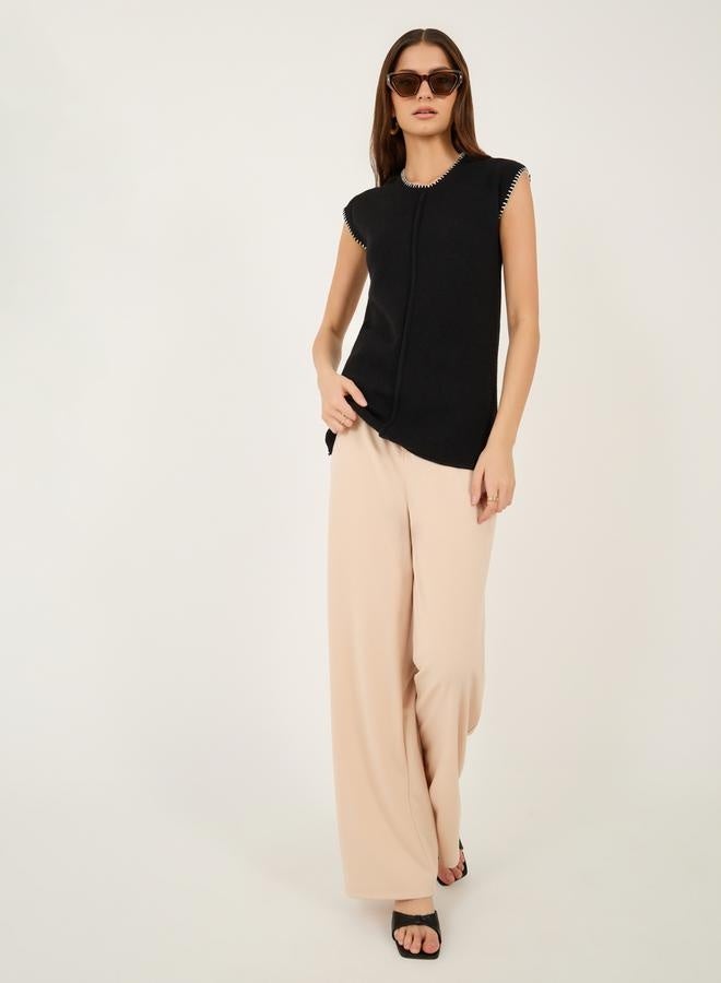 Styli Styli Contrast Stitching Trim Sleeveless Knit Top - Image 2