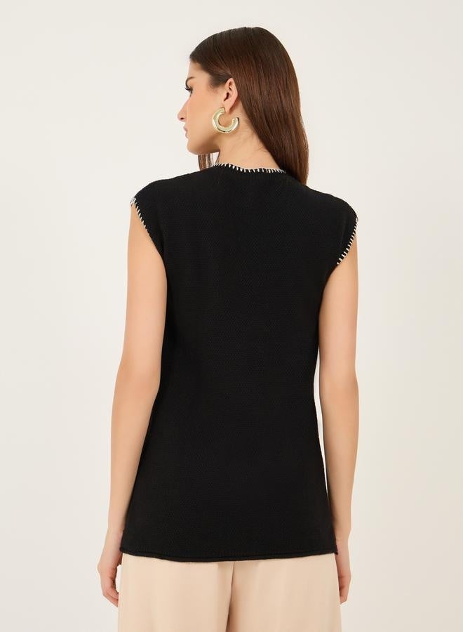 Styli Styli Contrast Stitching Trim Sleeveless Knit Top - Image 4