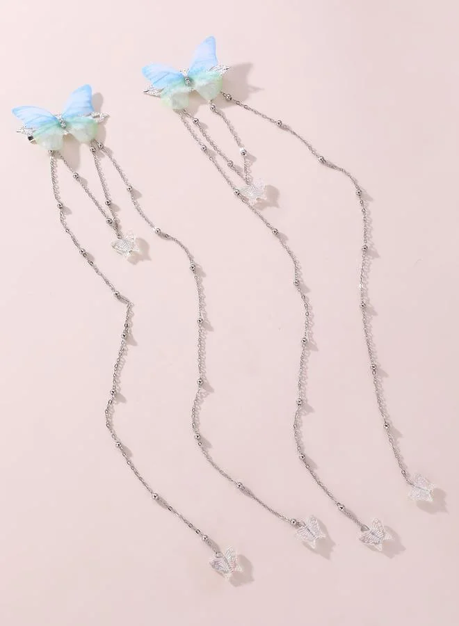 تايك تو Set of 2 - Butterfly Decor Chain Hair Clips