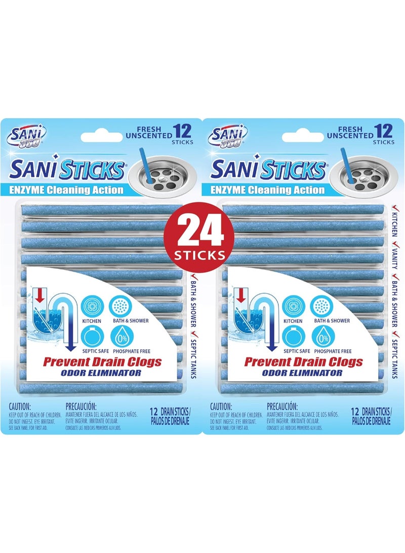 ساني ستيكس منظف ​​ومزيل للروائح من أنابيب الصرف الصحي، منظف إنزيمي يمنع انسداد المصارف، عبوة من 24 قطعة - Image 1