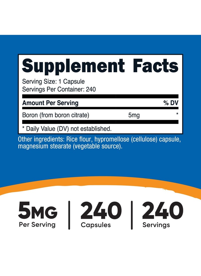Nutricost - Boron (From Boron Citrate), 5mg Per Serving,240 Serving,240 Capsules - Dietary Supplement - Image 1
