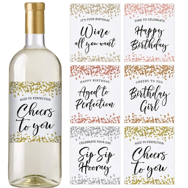 Printed Party Birthday Wine Bottle Labels Confetti Set of 6