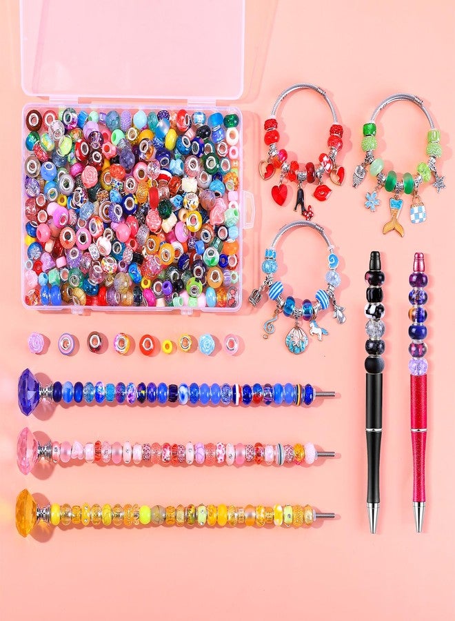 AIPRIDY 260 Pieces European Beads Bulk Glass Beads Rhinestones Lampwork Beads for Jewelry Making,with Large Hole Beads Spacer Beads for DIY Craft Earring Bracelet Necklace Making, AI-BOX-260-01 - Image 3