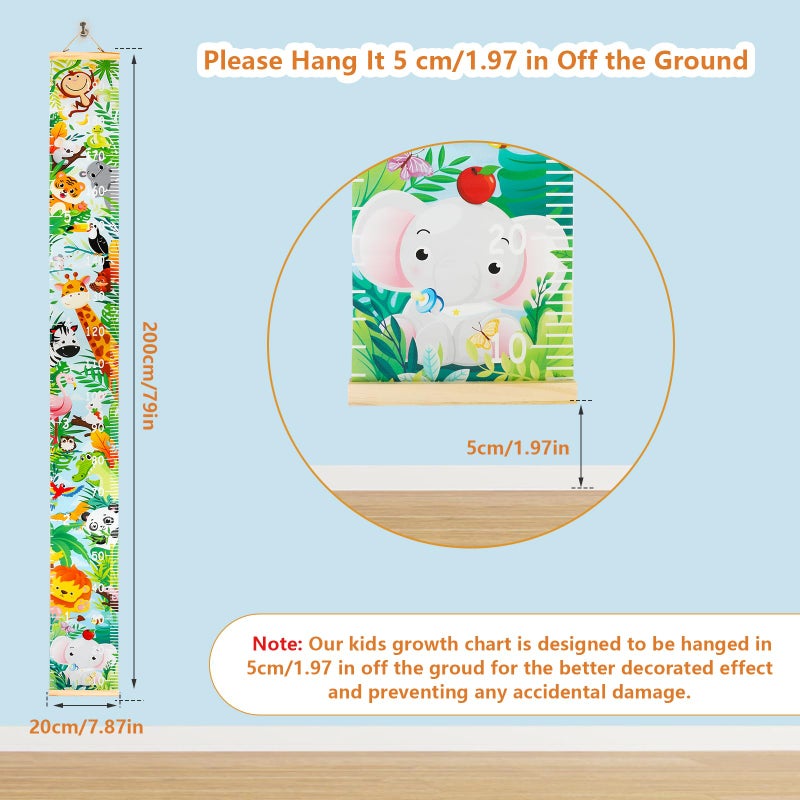 HIFOT Kids Growth Chart Height Measuring Chart, Animal Jungle Canvas Wall Hanging Rulers for Baby Children Girls Bedroom Decor 74.8''* 7.87'' (Animal) - Image 2