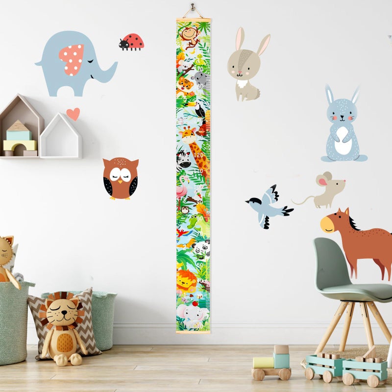 HIFOT Kids Growth Chart Height Measuring Chart, Animal Jungle Canvas Wall Hanging Rulers for Baby Children Girls Bedroom Decor 74.8''* 7.87'' (Animal) - Image 4