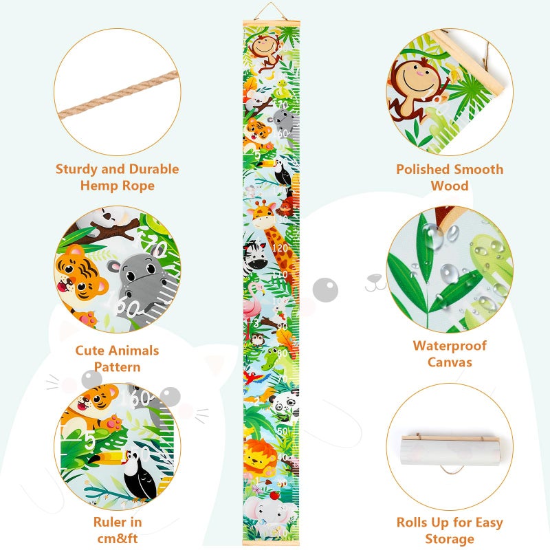 HIFOT Kids Growth Chart Height Measuring Chart, Animal Jungle Canvas Wall Hanging Rulers for Baby Children Girls Bedroom Decor 74.8''* 7.87'' (Animal) - Image 3