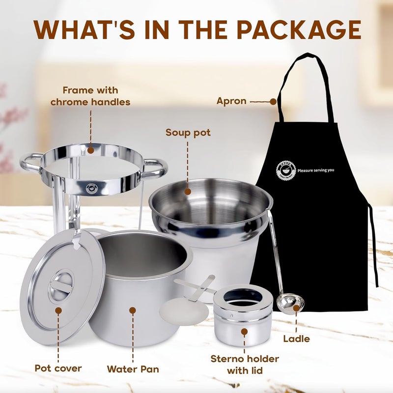 CHEFQ 11 QT Soup Chafer Station with Contemporary Marmite Water Pan, Stainless Steel, Including Fuel Holder & 6 Oz Ladle - Perfect for Buffets, Catering, and Events - Image 2