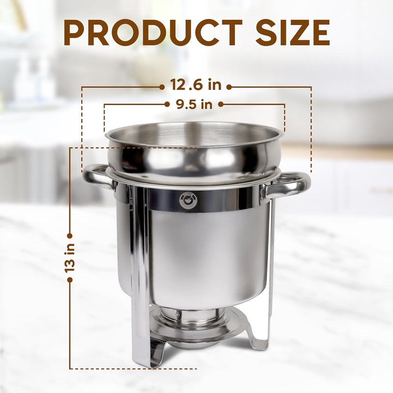 CHEFQ 11 QT Soup Chafer Station with Contemporary Marmite Water Pan, Stainless Steel, Including Fuel Holder & 6 Oz Ladle - Perfect for Buffets, Catering, and Events - Image 3