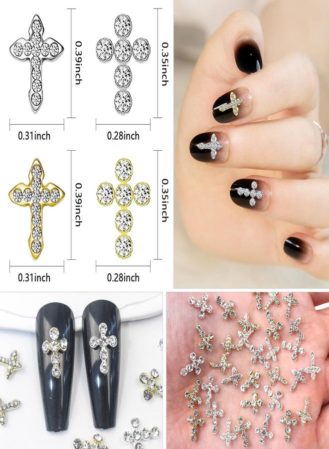 JERCLITY 40pcs 3D Cross Nail Charms Gold and Silver Cross Charms for Nails Nail Cross Charms with Clear Rhinestones 3D Jewelry Making Nail Art Accessories - Image 2