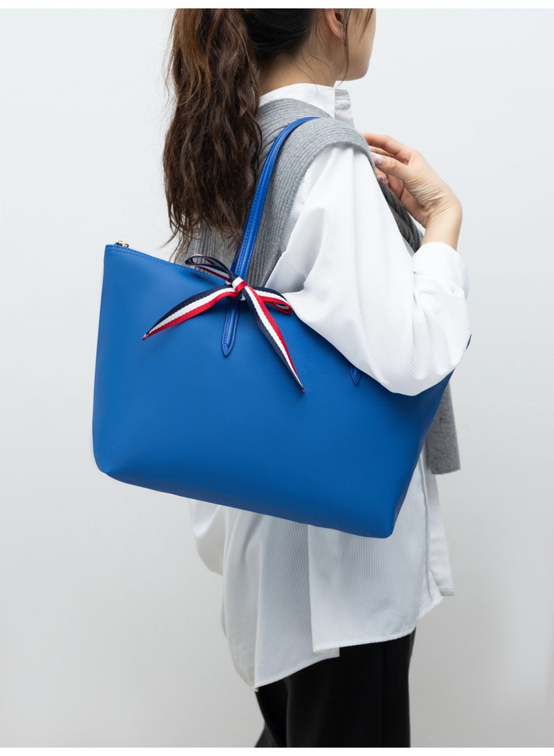 كيس تخزين أدوات المكياج الأزرق مع فيونكة، منظم بسحاب للحوايج ديال الجمال - Image 2
