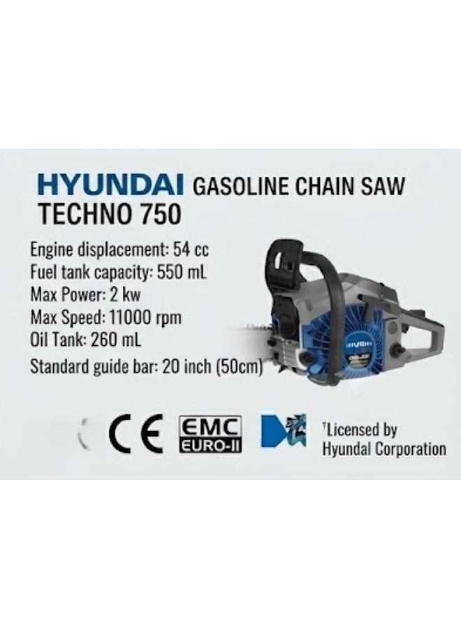 HYUNDAI Petrol Chainsaw Hyundai TECHNO 750 54cc 2kW 20 Inch Guide Bar 11000 RPM Heavy Duty Gasoline Chain Saw for Wood Cutting Forestry and Professional Use - Image 5