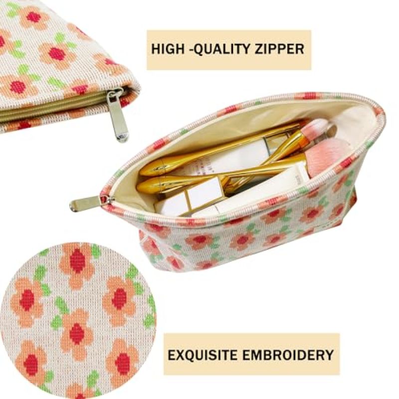 Cosmetic Bag 25.98 X 5.08 X 17.78 Cm Floral Embroidery 2-Piece Set - Secure Zipper Closure Travel Makeup Pouch For Daily Commutes - Image 3
