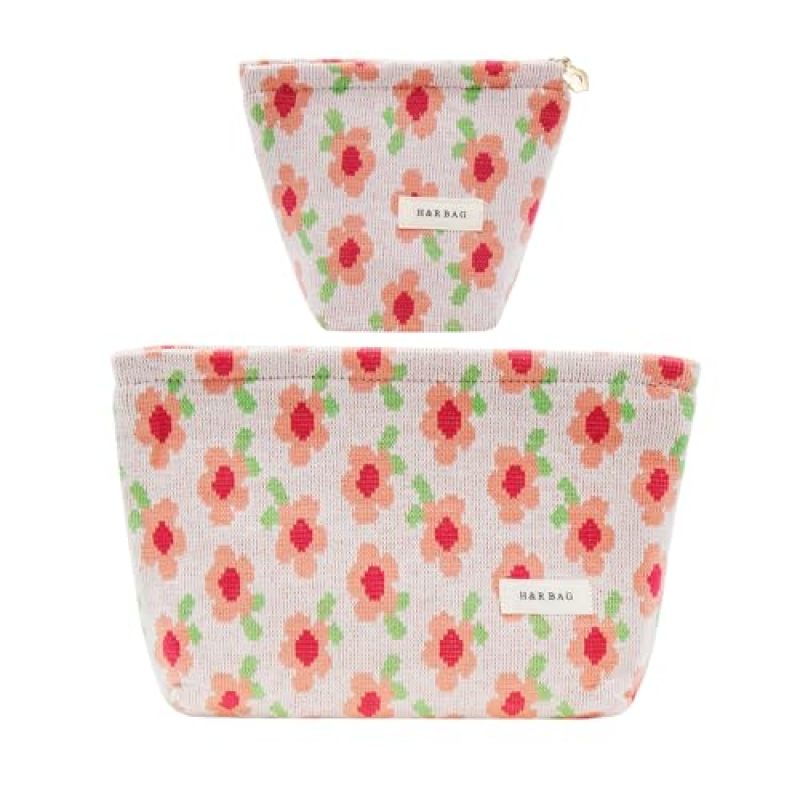 Cosmetic Bag 25.98 X 5.08 X 17.78 Cm Floral Embroidery 2-Piece Set - Secure Zipper Closure Travel Makeup Pouch For Daily Commutes - Image 1