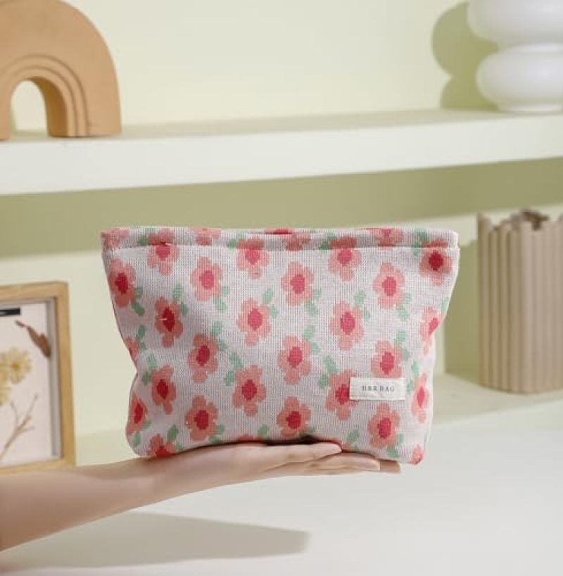 Cosmetic Bag 25.98 X 5.08 X 17.78 Cm Floral Embroidery 2-Piece Set - Secure Zipper Closure Travel Makeup Pouch For Daily Commutes - Image 5