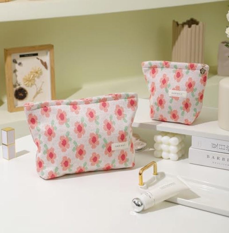Cosmetic Bag 25.98 X 5.08 X 17.78 Cm Floral Embroidery 2-Piece Set - Secure Zipper Closure Travel Makeup Pouch For Daily Commutes - Image 2