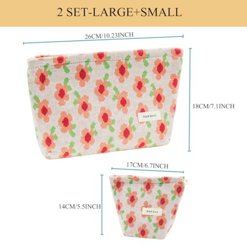 Cosmetic Bag 25.98 X 5.08 X 17.78 Cm Floral Embroidery 2-Piece Set - Secure Zipper Closure Travel Makeup Pouch For Daily Commutes - Image 4