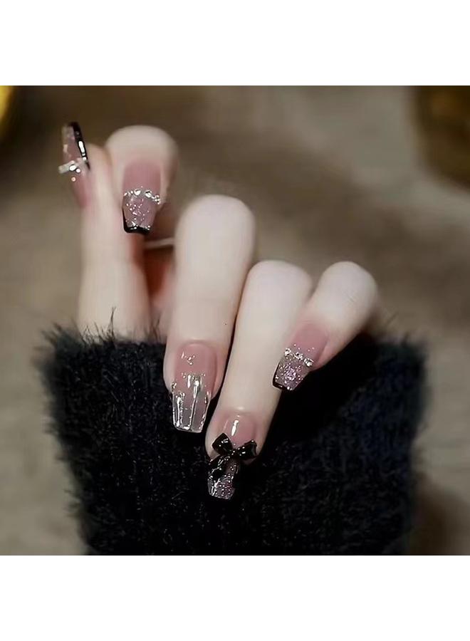 Bluejw Hand-Wearing Nail Pieces Advanced Sense White Fake Nail Nail Pieces Explosive Ins Wind Broken Diamond Butterfly Special Patch  - Image 1