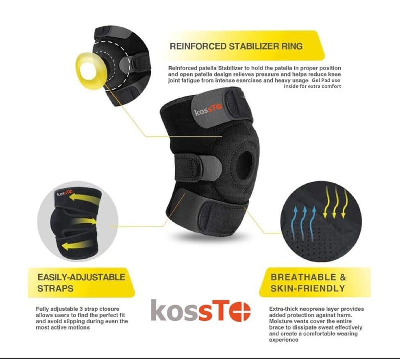 Kossto Open Patella Knee Support Brace – Adjustable Compression Knee Sleeve with Patella Stabilizer for Joint Pain Relief, Meniscus Tear, Arthritis, Running, Sports & Injury Recovery – Unisex (One Size) (Pack of 1) - Image 4