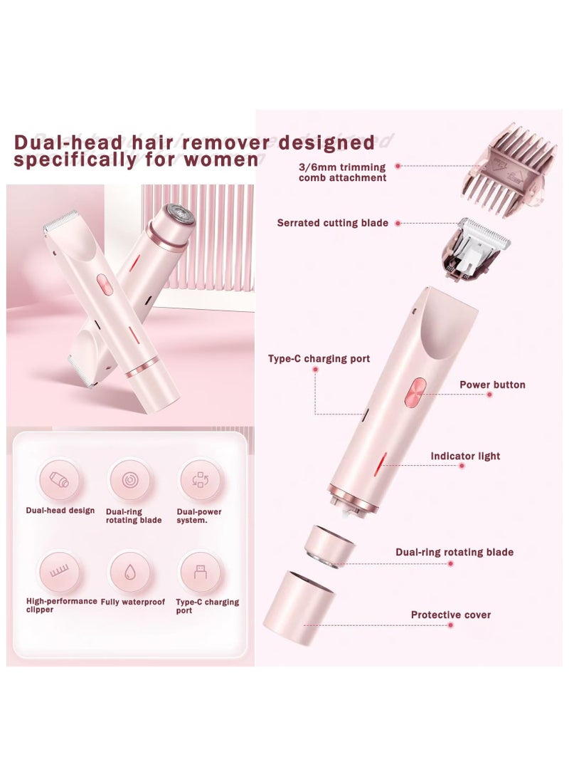 Crownity Bikini Trimmer and Facial Hair Remover Electric Shaver with Dual - Head Dual - Use Hair Trimmer. IPX7 Waterproof Wet - Dry Electric Shaver, suitable for legs, arms, body parts and underarms (Pink) - Image 2