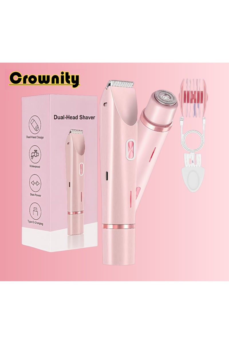 Crownity Bikini Trimmer and Facial Hair Remover Electric Shaver with Dual - Head Dual - Use Hair Trimmer. IPX7 Waterproof Wet - Dry Electric Shaver, suitable for legs, arms, body parts and underarms (Pink) - Image 1