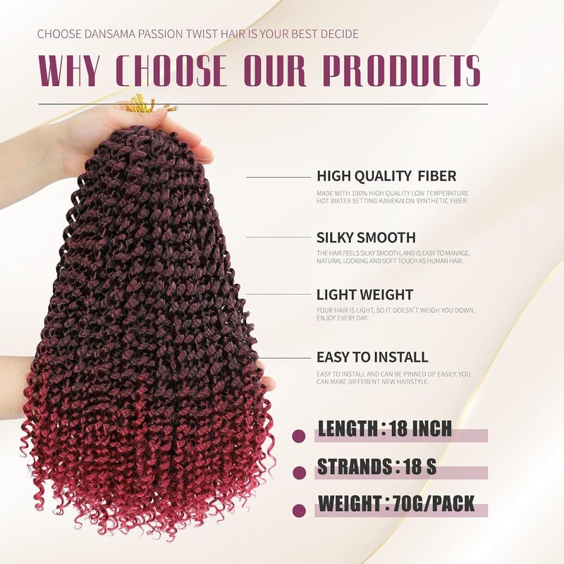 Dansama Passion Twist Hair 18 inch 7 Pcs Passion Twist Braiding Hair Water Wave Hair for Passion Twist Crochet Braids Crochet Hair Extensions (18 inch, T/BUG, Total 154 stands) - Image 3