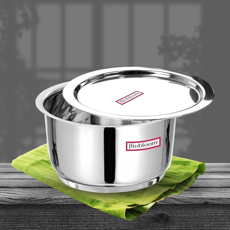 FLIXBLOOM Nodal Food Grade Large 7 Litre Stainless Steel with Triply Bottom Cookware | Induction Base | LPG Gas Friendly Kitchen Utensil Tope/Patila/Bhagona for Cooking & Serving with Lid - Image 4