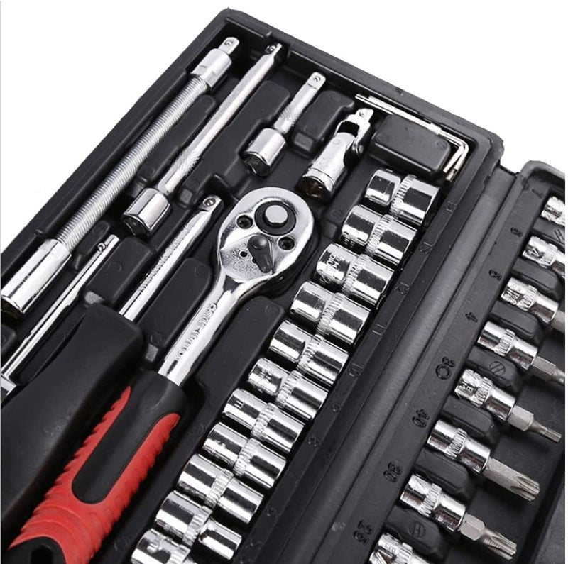 ELISCO 46Pcs Professional 1/4'' Tool Kit Square Drive Metric Socket Set, Black, Hex, Chrome Vanadium Steel - Image 4