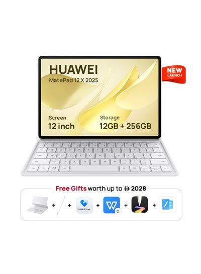 HUAWEI MatePad 12X 2025 Tablet 2.8K 12-inch 1000nits display, 144Hz, 12+256GB, 10100 mAh Battery, 66W SuperCharge, WiFi 7, WPS Office, 6 Speakers, UItra-light Keyboard + Free M-Pencil Pro, White