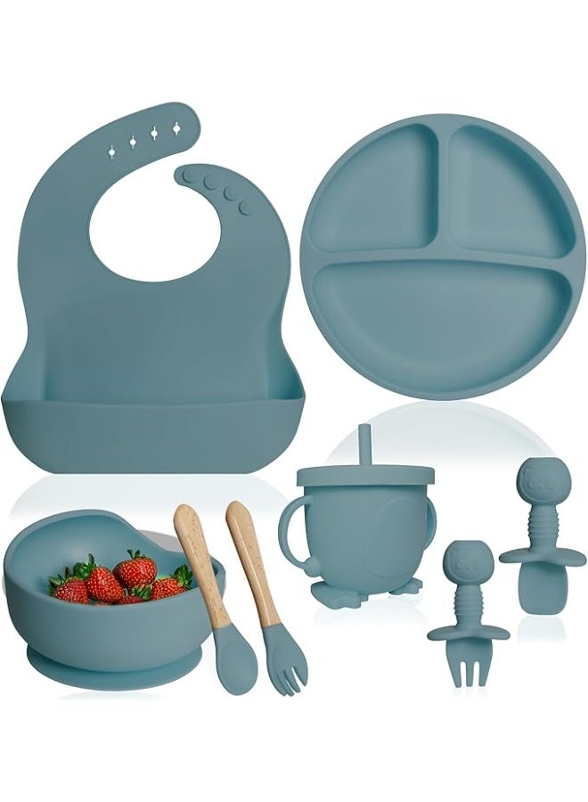Baby Feeding Set, 8 Pieces Silicone Tableware for Infant Kids, Set of 8 (blue) - Image 1