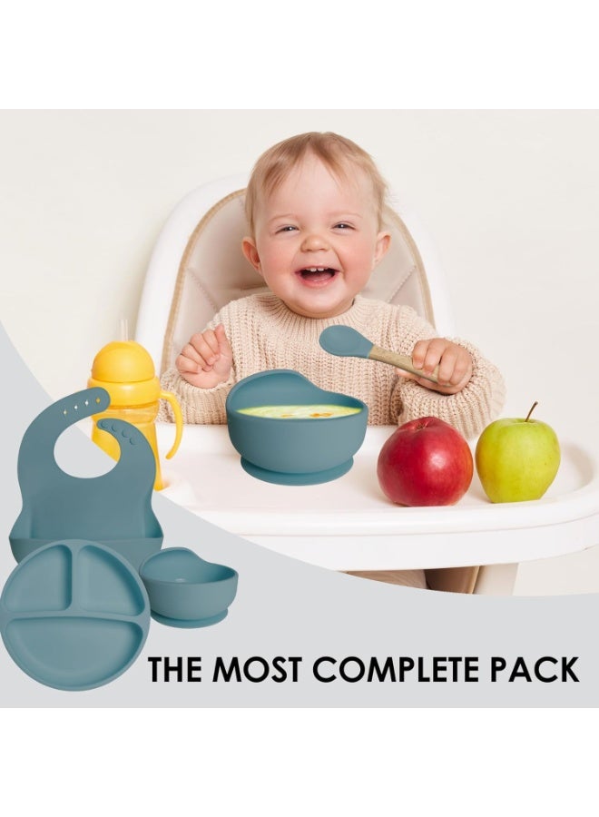 Baby Feeding Set, 8 Pieces Silicone Tableware for Infant Kids, Set of 8 (blue) - Image 2