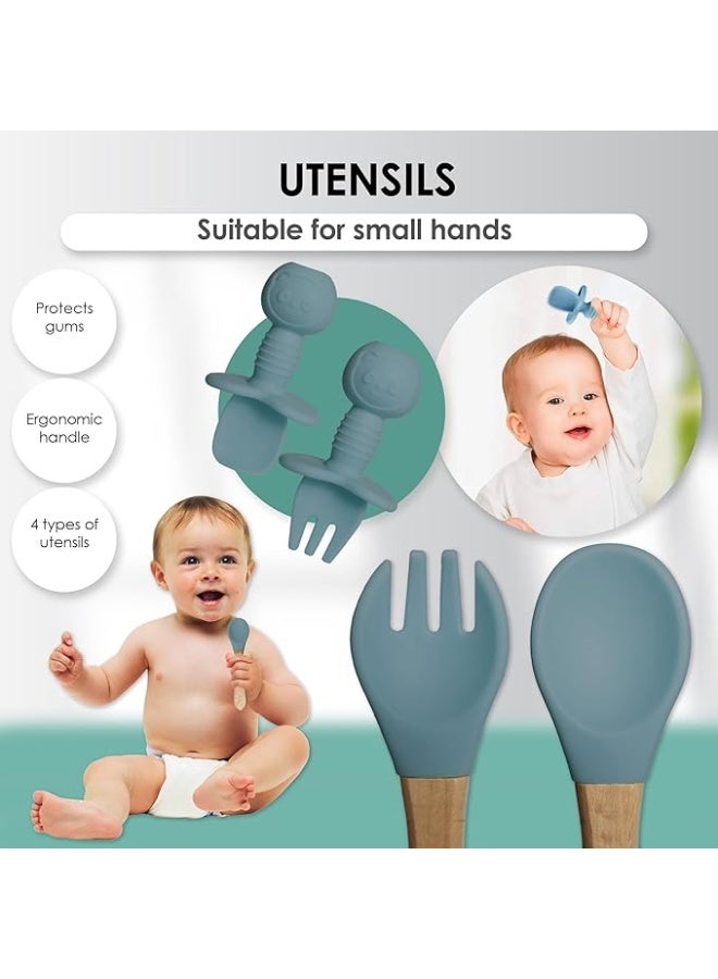 Baby Feeding Set, 8 Pieces Silicone Tableware for Infant Kids, Set of 8 (blue) - Image 5