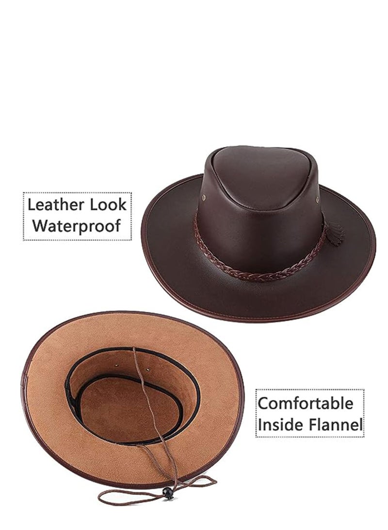 SOLARAE Cowboy Hats for Men and Women Western Leather Outback Wide Brim Rain Cap Classic Felt Fedora Flat Top with Buckle Belt - Image 3