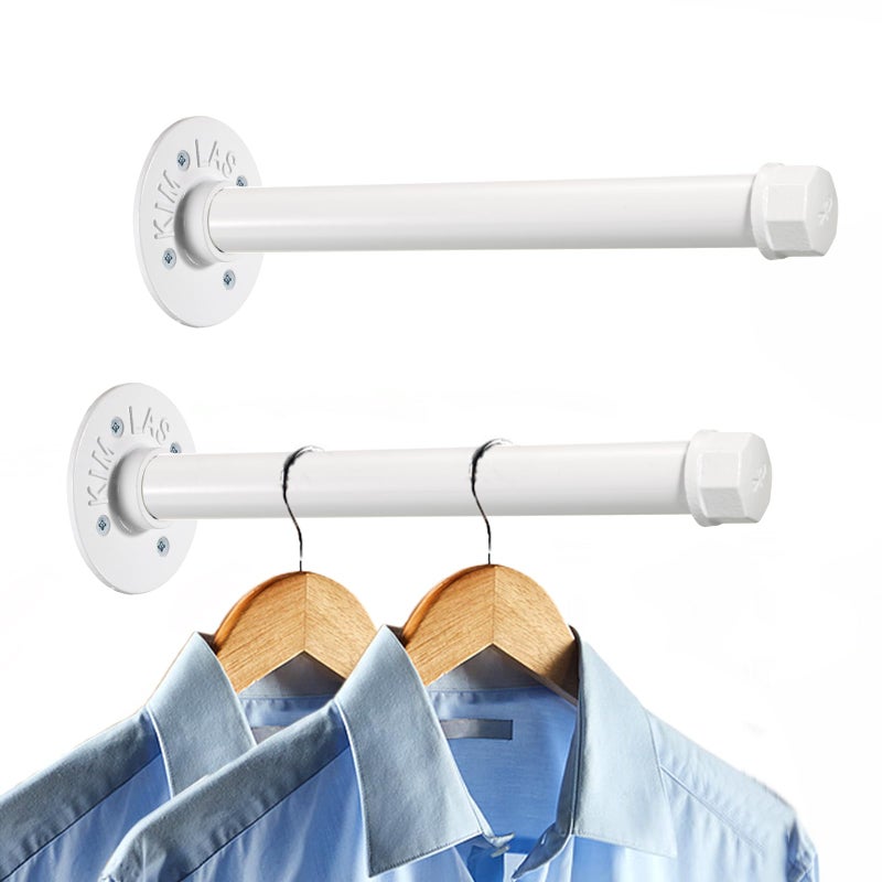 Sumnacon 2 Pcs 10 Inch Industrial Pipe Clothes Bar Heavy Duty Rustic Metal Coat Hanger with ScrewsWallMounted Garment Holder Rack for Bedroom Bathroom Wardrobe Boutique Clothing StoreWhite