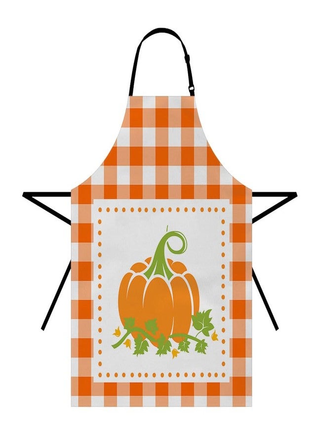 Moslion Pumpkin Kitchen Apron Orange White Plaid Buffalo Thanksgiving Autumn Harvest Season Halloween Apron For Women Men Cooking Gardening Adjustable Home Bibs Adult Size 27x31 Inch - Image 1