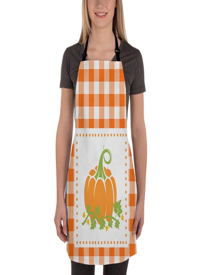Moslion Pumpkin Kitchen Apron Orange White Plaid Buffalo Thanksgiving Autumn Harvest Season Halloween Apron For Women Men Cooking Gardening Adjustable Home Bibs Adult Size 27x31 Inch - Image 2