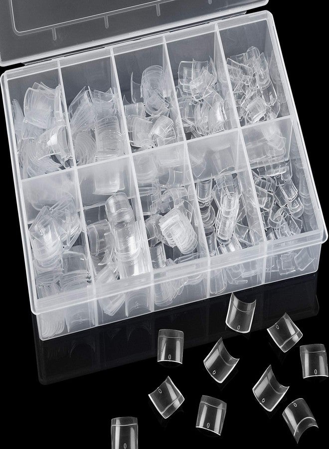 FEBSNOW 1000PCS Acrylic Nails 10 Sizes Artificial Half Cover False Flake Tips for Nail Salon, Shop, DIY Art - Ballerina Short French Nail Tips - Image 3