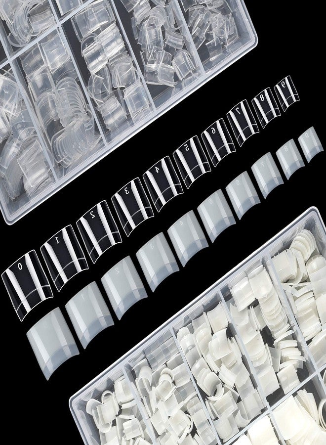 FEBSNOW 1000PCS Acrylic Nails 10 Sizes Artificial Half Cover False Flake Tips for Nail Salon, Shop, DIY Art - Ballerina Short French Nail Tips - Image 1